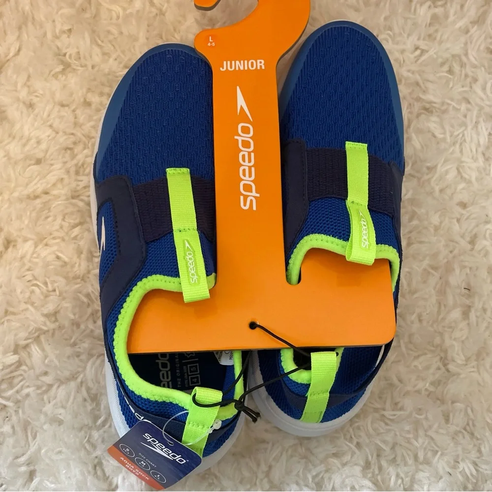 Speedo Junior‎ Aqua Sock Boys Water Shoes Blue Lime Green Size Large L 4-5 NEW